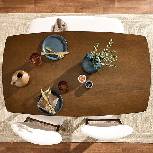 Best Choice Products 4-Piece Mid-Century Modern Wood Dining Kitchen Table & Chair Set w/ 2 Upholstered Chairs, Bench Seat - Walnut/Cream