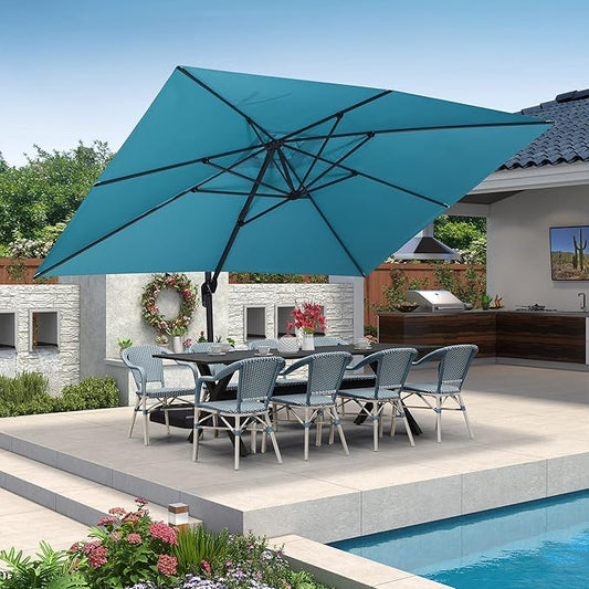 PURPLE LEAF 11 Pieces Outdoor Dining Set Patio Furniture Set with Large Aluminum Table and French Wicker Chairs for Garden Backyard Light Blue Patio Dining Set