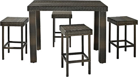 Crosley Furniture Palm Harbor 5-Piece Outdoor Dining Set for 4, Counter Height Wicker Patio Table and Stools, Brown