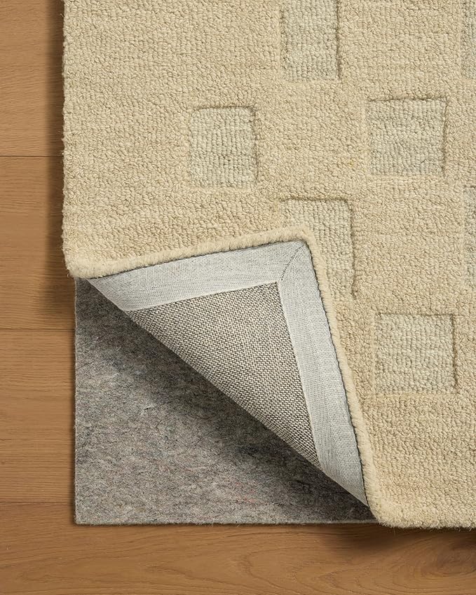 Loloi Leanne Ford Craven Collection CVN-04 Oatmeal/Dove 2'-6" x 9'-9" Runner Rug Checkered, Patterned, Neutral, Hallway, Kitchen, Mudroom, and Bathroom