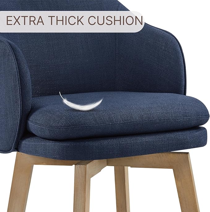 Counter Height Barstools 26 inch Upholstered Swivel Bar Stools with Back and Wood Legs for Kitchen Island,Set of 1,Blue Fabric