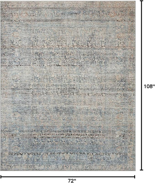 Loloi Amber Lewis Billie Collection, Denim & Blush 6'-0" x 9'-0" Area Rug – Antique & Distressed Accent Rugs for Living Room, Bedroom, Entryway & Hallway, No Shed High Traffic Area Home Decor Rug