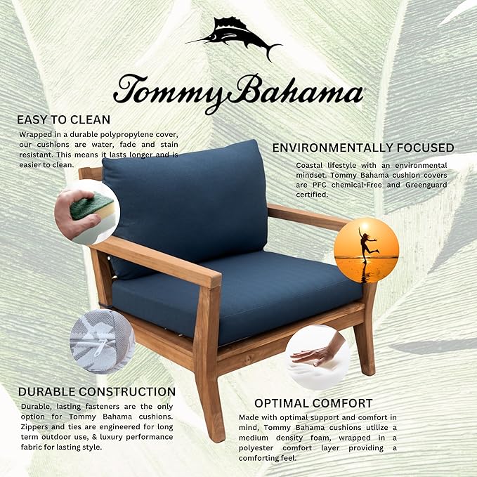 Tommy Bahama Deep Seating Lounge Cushion, 26" X 26" X 4", Bamboo Bay Cobalt