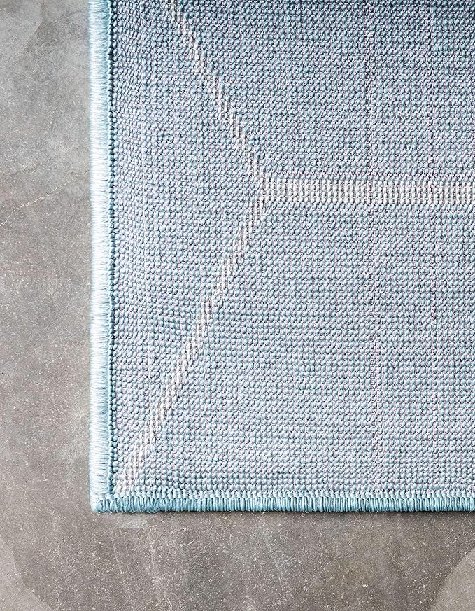 Unique Loom Trellis Frieze Collection Area Rug - Geometric (2' x 8' 8" Runner, Light Blue/ Ivory)