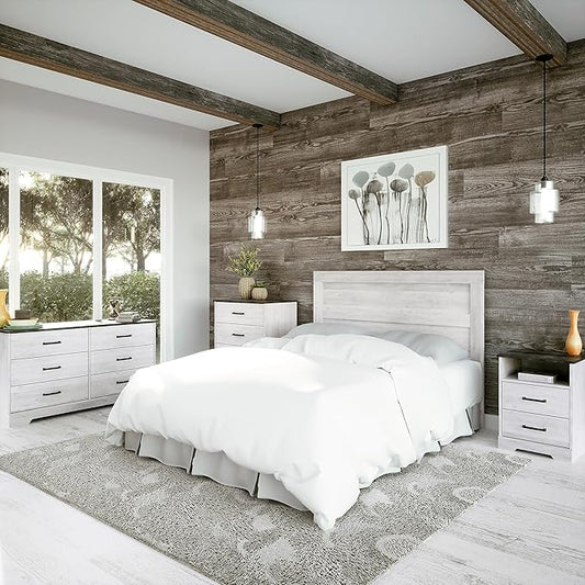 Prepac Rustic Ridge Farmhouse 3-Drawer Nightstand, Chest of Drawers for Bedroom, Wooden Bedroom Dresser with 3 Storage Drawers, 16.25in x 27.5in x 26.75in, Washed White