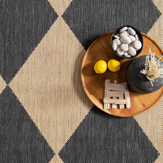 nuLOOM 7' Square Outdoor Performance Area Rug, Stain Resistant, Weather Resistant, High Traffic, Patio, Balcony, Outside, Sabina Dark Grey