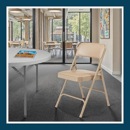 OEF Furnishings OEF1200 Series Premium Heavy Duty Vinyl Padded Folding Chairs, Commercial Grade 500 lb Capacity (4-Pack, French Beige)