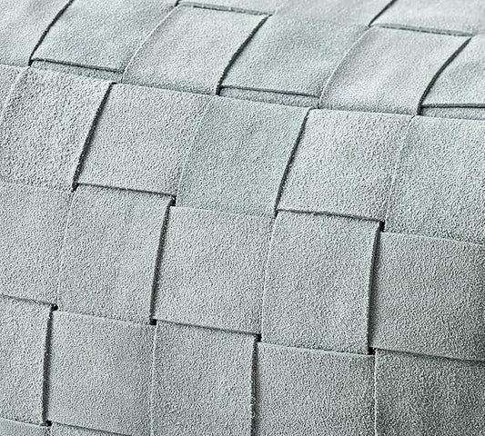 Luxury Handcrafted Suede Basketweave Pouf Ottoman – Soft & Durable Floor Cushion, Footrest, Accent Seating for Living Room, Bedroom, Office Stylish Modern Home Décor (Chambray, 18" x 18" x 14")