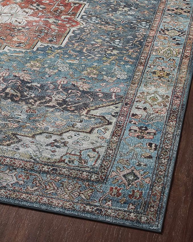 Loloi Margot Collection MAT-05 Ocean/Brick 2'-6" x 7'-6" Runner Rug feat. CloudPile, No-Shed Easy Clean Large Patterned Area Rug for Living Room, Bedroom, Dining Area