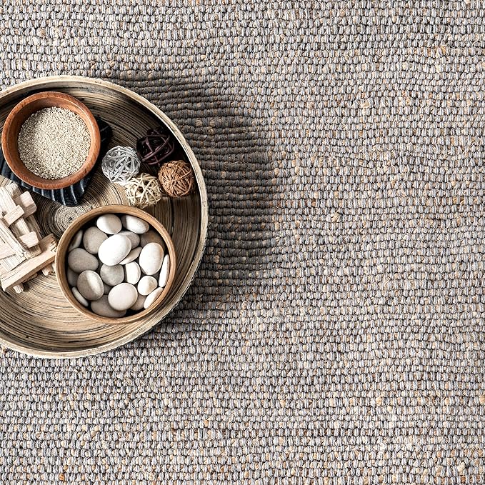 nuLOOM 2'6" x 10' Elfriede Jute & Cotton Hand Woven Area Rug, Elfriede Grey, Solid Rustic Farmhouse Style, Weaved Design, Natural Fiber, for Bedroom, Living Room, Dining Room, Hallway, Office