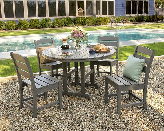 POLYWOOD Lakeside 5-Piece Outdoor Dining Set, HDPE Patio Furniture Table and Chairs for 4, All-Weather Recycled Plastic, Fade-Proof Bistro Set for Deck, Garden, Backyard, Green