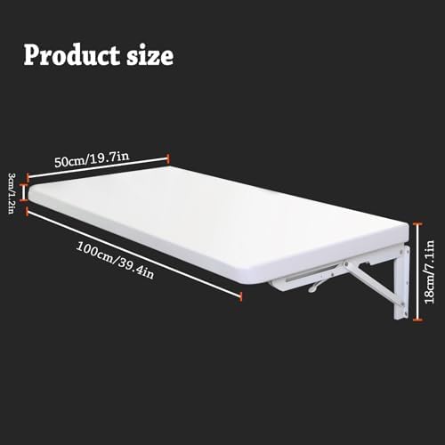 Laundry Room Wall Mounted Folding Table, Kitchen Restaurant Home Bar Work Table, All Aluminum Countertop, Waterproof Easy to Install and Clean (100X50cm/39.4"×19.7")…