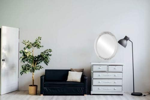 OVALCREST Oval Beveled Wall Mirror for Home Decor - Florence Style - Linen White - 44" x 34"