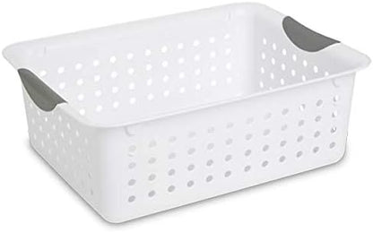 Sterilite Ultra Storage Basket with Handles for At Home or Organization, in Size Deep (6 Pack) and Medium (12 Pack), White