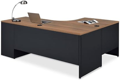 NBF Carbon L Shaped Executive Office Desk - Durable Laminate Computer Desk with 3 Drawers Pedestal - Modern Desk with Storage and File Cabinet - 72" W x 48" D Office Work Desk (Gray, Maple)