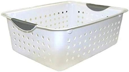 Sterilite Ultra Storage Basket with Handles for At Home or Organization, in Size Deep (6 Pack) and Medium (12 Pack), White