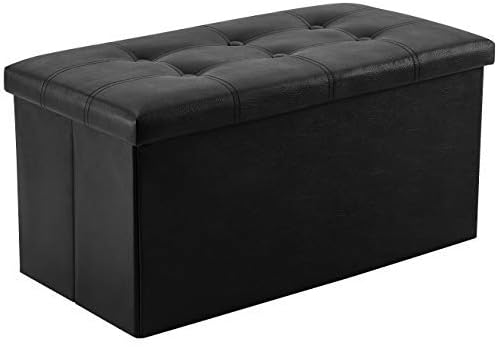 YOUDENOVA 30 inches Folding Storage Ottoman, 85L Storage Ottoman Bench for Living Bedroom and Hallway, Faux Leather Black Footrest with Foam Padded Seat, Black
