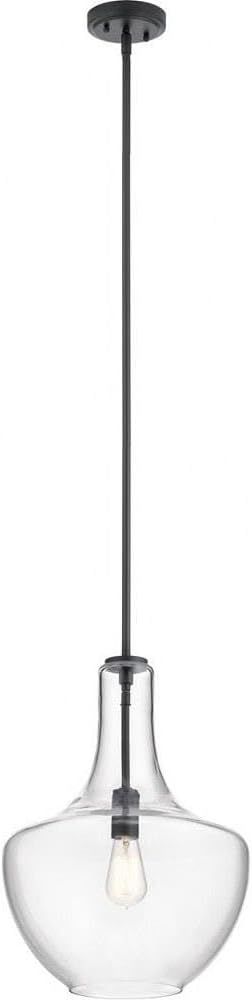 Kichler Everly 1 Light Pendant in a Black finish for Kitchen, Dining Room and Bedroom, (13.75"D x 19.75"H), 42046BK