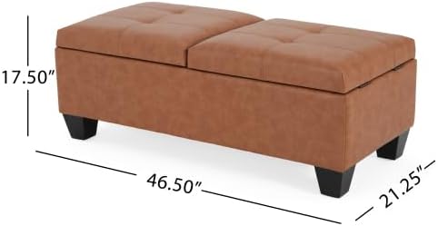 Christopher Knight Home Lanister Faux Leather Upholstered Storage Ottoman Bench, Wooden Rectangular Ottoman with Storage, Living Room Ottoman Coffee Table, Sofa Footstool, Tan Brown