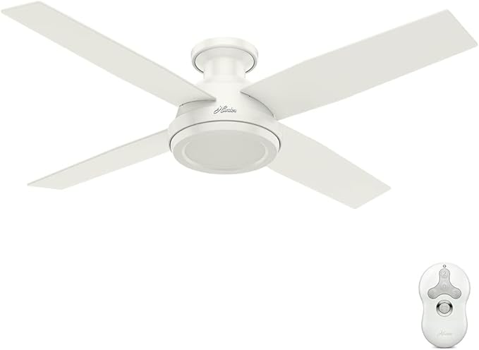 Hunter Fan 52 inch Contemporary Low Profile No Light Fresh White Ceiling Fan with Remote Control (Renewed)