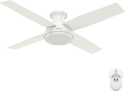 Hunter Fan 52 inch Contemporary Low Profile No Light Fresh White Ceiling Fan with Remote Control (Renewed)