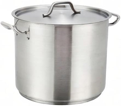 Winco Heavy-Duty Stainless Steel Stock Pot with Cover, 60 Quart