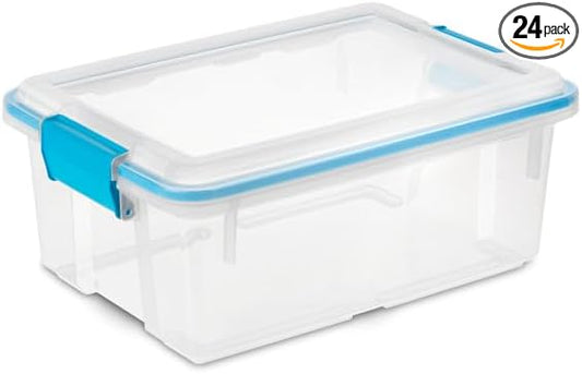 Sterilite 24-Pack Gasket Box, Weather-Resistant Storage Bins with Latching Lids, 12 Quart - Heavy-Duty Organizing Containers for Closet, Bathroom, and Office