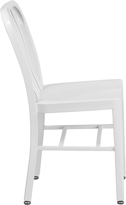 Flash Furniture Commercial Grade White Metal Indoor-Outdoor Chair