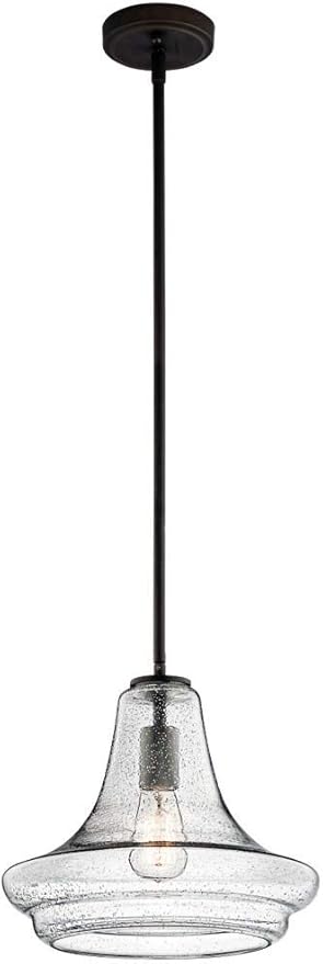 Kichler Everly 11.25" 1 Light Trumpet Pendant Clear Seeded Glass Olde Bronze®