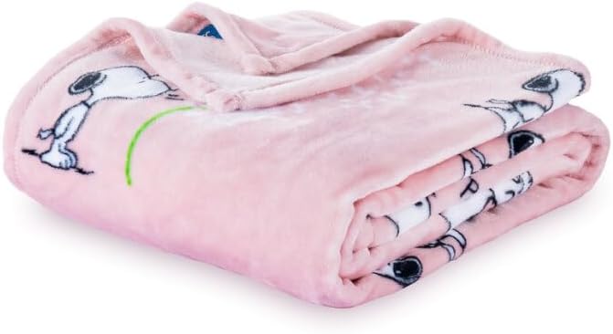 Berkshire Blanket Peanuts® VelvetLoft® Cute Character Snoopy Plush Blanket,Make A Wish Spring Pink,King 90 in x 108 in (Official Peanuts® Product)