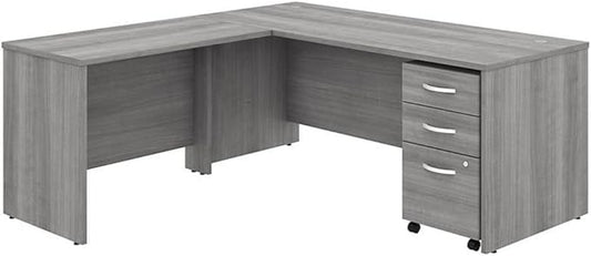 Pemberly Row Engineered Wood 72W L Shaped Desk with Mobile File Cabinet in Gray