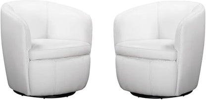 Pemberly Row Set of 2 Snow All Italian Leather Swivel Club Chair