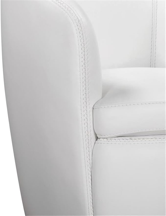 Pemberly Row Traditional All Italian Leather Swivel Club Chair in White