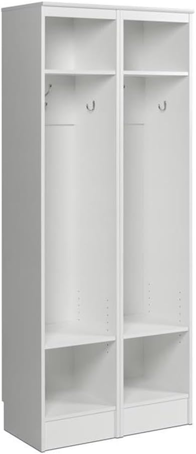 Prepac Narrow Coat Rack Freestanding Hall Tree with 3 Hooks, Entryway Furniture for Coat & Shoe Storage, Entryway Organization with Adjustable Shelf, 14.75"W x 72.5"H x 15.5"D, Set of 2, White