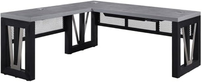 NBF District Reversible L-Shaped Executive Office Desk with Height Adjustable - Durable Laminate Computer Desk with Modesty Panel - Modern Desk with 3 Grommet Holes - Office Work Desk (Black, Gray)