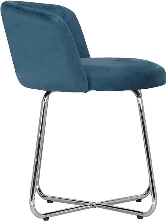 Hillsdale, Marisol Round Metal and Upholstered Vanity Stool with Scoop Back for Makeup Room or Bathroom, Blue
