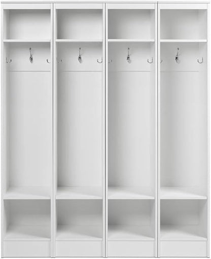 Prepac Narrow Coat Rack Freestanding Hall Tree with 3 Hooks, Entryway Furniture for Coat & Shoe Storage, Entryway Organization with Adjustable Shelf, 14.75"W x 72.5"H x 15.5"D, Set of 4, White