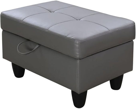 Ottoman Storage Ottoman Bench Faux Leather Footrest Footstool with Hinged Lid for Living Room, Bedroom, Entryway, Dark Grey, 28.5"X19"X17.5"