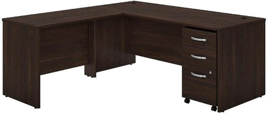 Bush Business Furniture Studio C L Shaped Desk with Mobile File Cabinet and Return, 72W x 30D, Black Walnut