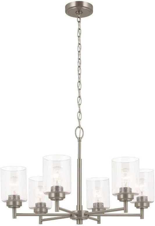 KICHLER Winslow 26" 6 Light Chandelier with Clear Seeded Glass in Brushed Nickel for Dining Room, Living Room, Kitchen and Rooms with Vaulted Ceilings, Industrial Style, (26" x 26" x 16.5") 52616NI