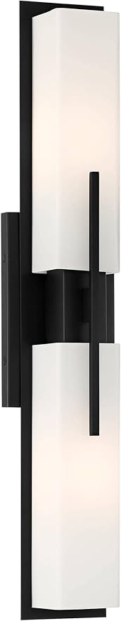 Possini Euro Design Midtown Mid-Century Modern Wall Mounted Light Black Metal Hardwired 23 1/2" Wide Light Bar Fixture White Opal Glass Shades for Bathroom Vanity Mirror House Home Room Decor