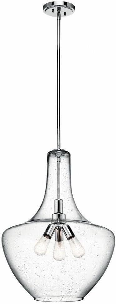 Kichler Everly 27.5" 3 Light Bell Pendant Clear Seeded Glass Chrome