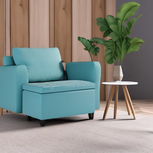 SIMPLIHOME Cosmopolitan 34 inch Wide Transitional Rectangle Storage Ottoman in Soft Blue Vegan Faux Leather, Assembled, For the Living Room, Entryway and Family Room