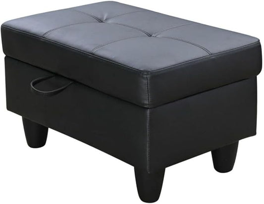 Ottoman Storage Ottoman Bench Faux Leather Footrest Footstool with Hinged Lid for Living Room, Bedroom, Entryway, Black, 28.5"X19"X17.5"