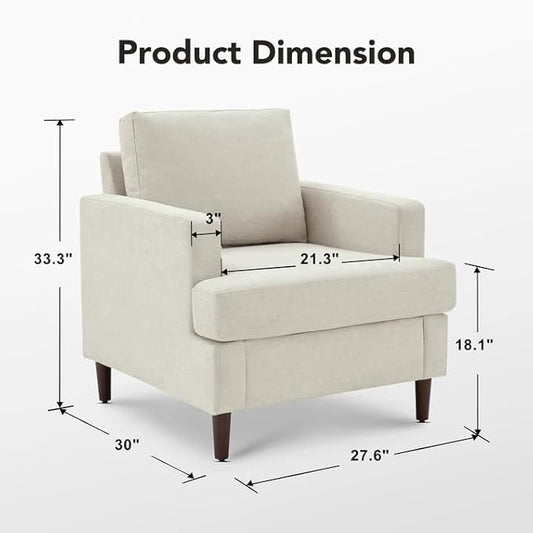 Mid-Century Accent Chair,Modern Linen Fabric Armchair for Living Room,Comfy Upholstered Reading Accent Chairs for Bedroom,Single Sofa Chair with Wood Legs (Beige, 1 Pack)