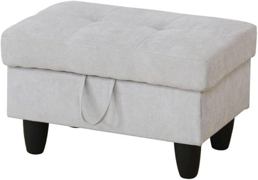 Ottoman Storage Ottoman Bench Flannel Footrest Footstool with Hinged Lid for Living Room, Bedroom, Entryway, Grey White, 28.5"X19"X17.5"