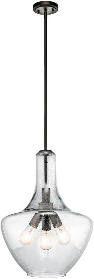 Kichler Everly 22.75" 3 Light Bell Pendant Clear Seeded Glass Olde Bronze®