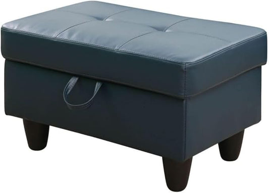 Ottoman Storage Ottoman Bench Faux Leather Footrest Footstool with Hinged Lid for Living Room, Bedroom, Entryway, Denim, 28.5"X19"X17.5"