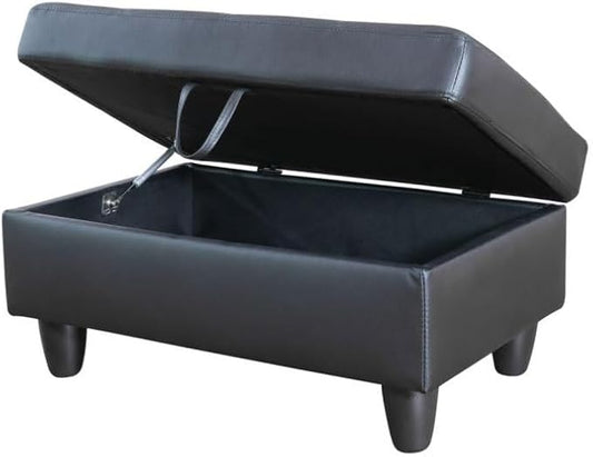 Ottoman Storage Ottoman Bench Faux Leather Footrest Footstool with Hinged Lid for Living Room, Bedroom, Entryway, Black, 35"X23"X17"