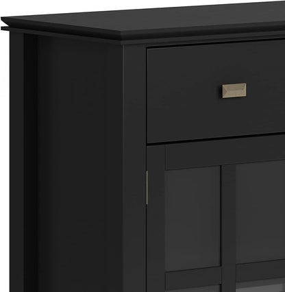 SIMPLIHOME Artisan Buffet - 54 inch Wide Solid Wood 3-Door Sideboard Buffet in Black, Contemporary Storage Cabinet for Dining Room or Kitchen with Adjustable Shelves and Bronze Hardware